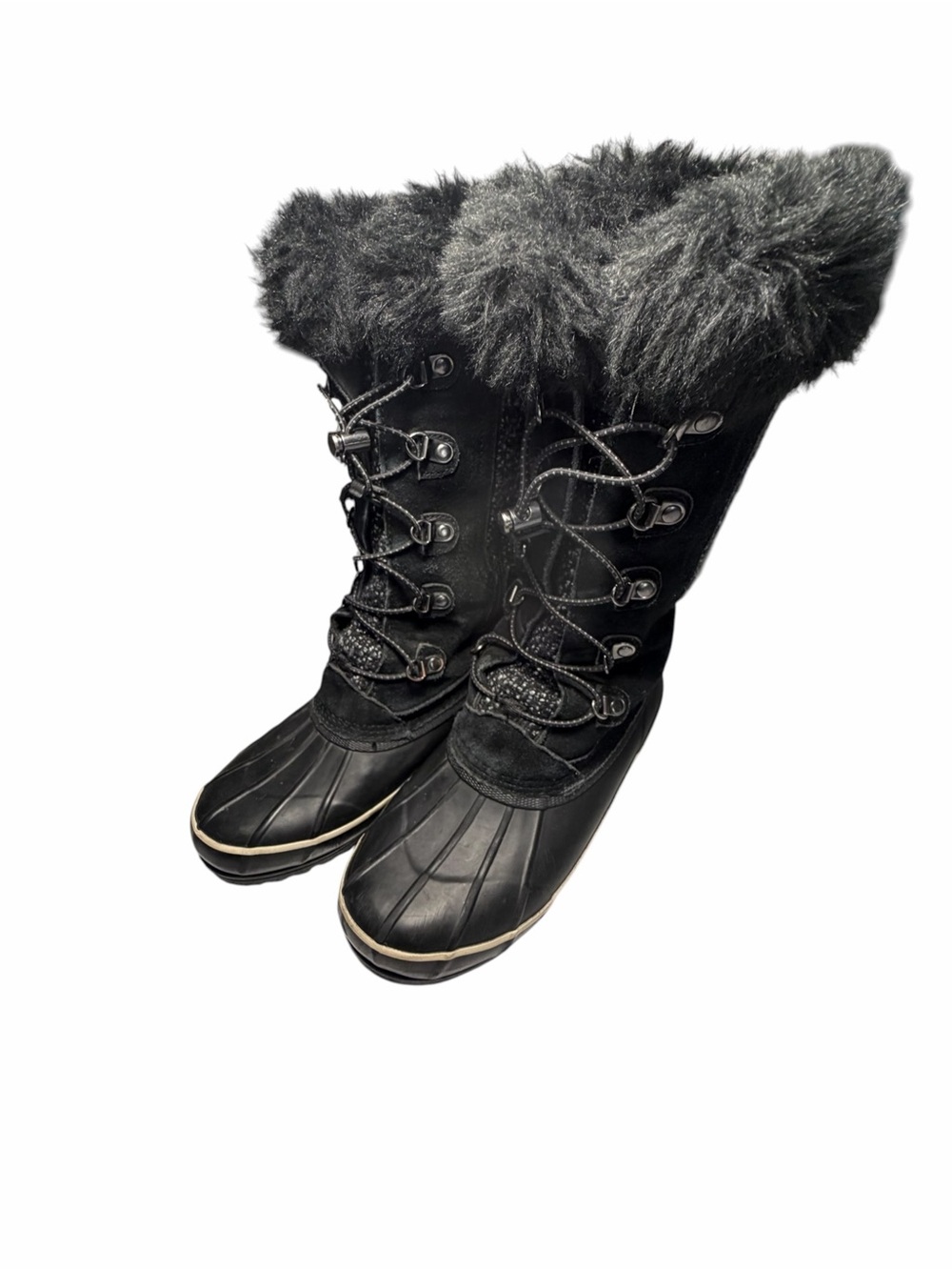 Lands End Women’s Tall Expedition Trail Black Faux-Fur Winter Boots Sz 8